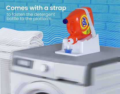 Liquid Laundry Detergent Holder Stand with Drip Tray - 1 Pack - White | Easy Pouring, Rubber Feet, Secure Strap, Angled Stand, Fabric Softener Dispenser for Laundry Room Organization & Storage