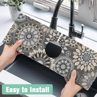 Kitchen Sink Splash Guard Faucet Mat 24" X 5.5" Tropical Leavesl Absorbent Fast Drying Mat Faucet Draining Mat Sink Splash Guard Behind Faucet Drip Catcher for Kitchen Bathroom