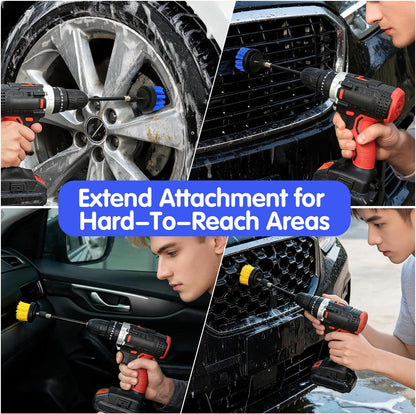 5pcs Drill Brush Set, Soft Bristle & Medium Bristle | for Car Interior, Floor, Grout, Toilet, Sink, Upholstery, Carpet