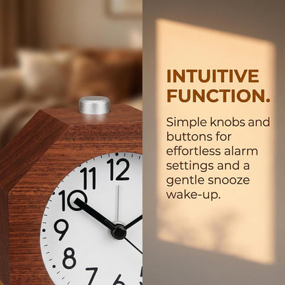 Wood Analog Alarm Clock 3'' Non-Ticking Backlight Battery Operated