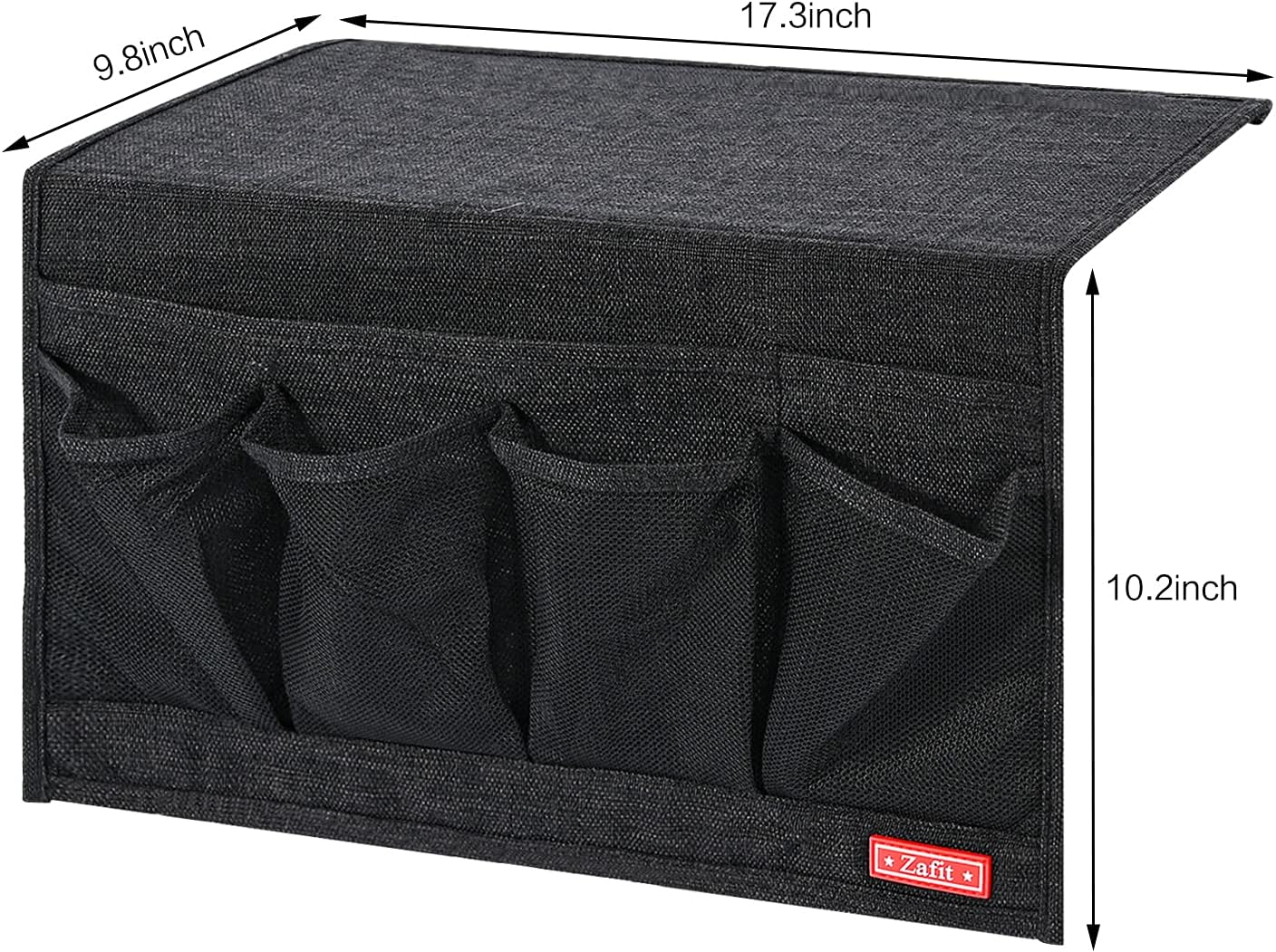 Zafit Linen 4 Pockets Bedside Caddy, Bedside Storage Organizer for Magazine, Remotes, Phone (Beige, Classic 4 Pockets)