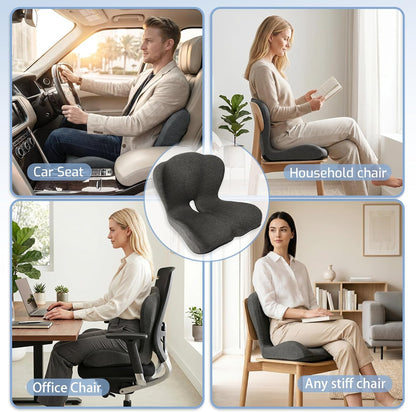 Memory Foam Seat Cushion,Office Chair Cushion with Lumbar Support for Back Pressure Relief, Car Seat Cushion with Adjustable Strap,Sciatica Pad Cushions for Car,Truck, Desk,Gaming Chair