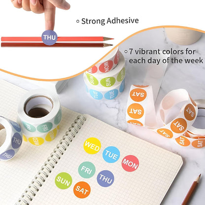 7 Day of The Week Sticker,1 Inch Round Day Dot Food Rotation Labels - 3500 Pcs Date Stickers for Food Containers (500 Labels/Roll)