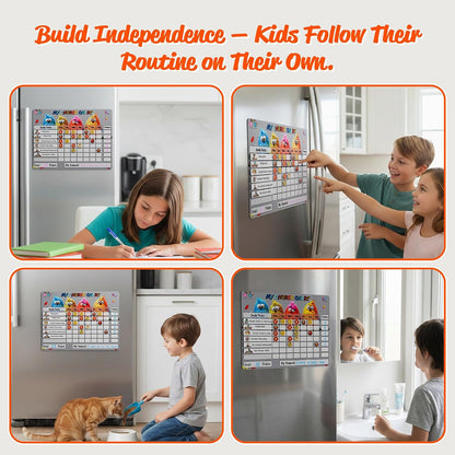 Mimi Doodle Magnetic Chore Chart for Kids – 16x12 Dry Erase Daily Responsibility Board for Fridge with 39 Chore tabs, 100 Reward Stickers – Behavior Chart for Kids at Home – Simple Theme
