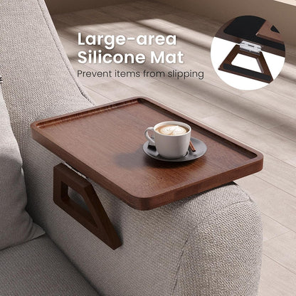 Couch Arm Tray,Bamboo Folding Sofa Tray,Sofa Armrest Trays Clip-On Couch Desk for Drinks,Snacks,Phone,Remote Control（Black）