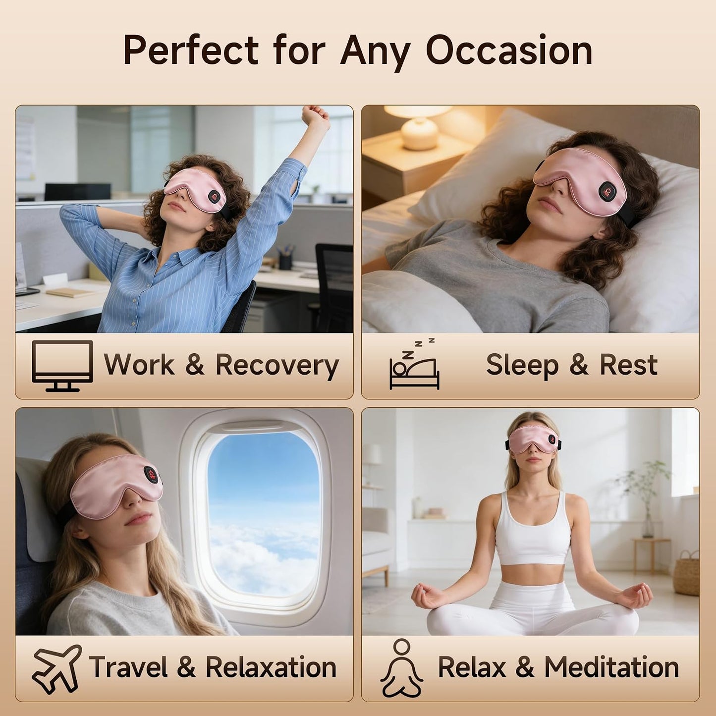 Cordless Eye Mask with Heat and Cooling, Silk Heated Eye Mask for Dry Eyes, Eye Relief, Timed Shutdown, 3 Temperature, Eye Mask for Travel, Washable Cover, Pink