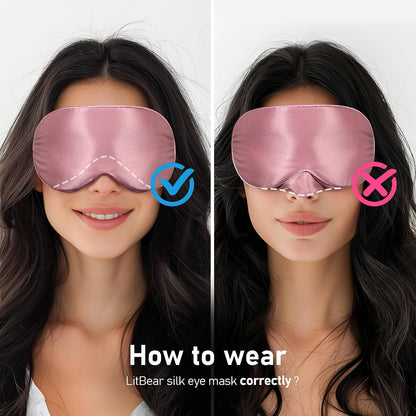 LitBear 100% 22 Momme Mulberry Silk Sleep Mask - 3D Contoured Eye Mask for Men & Women, Soft Breathable Sleeping Mask with Adjustable Strap, Perfect Blocks Light for Sleeping (Black)