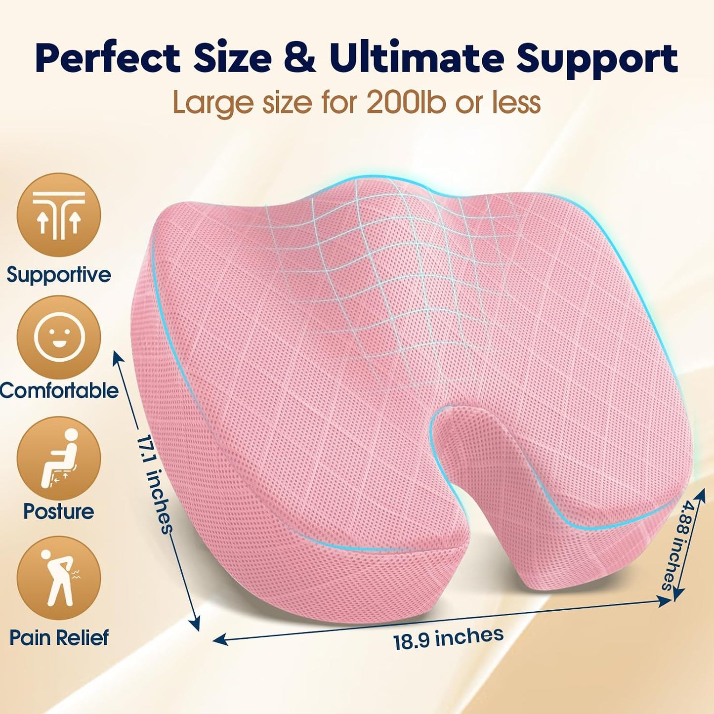 TushGuard Office/ Car Seat Cushion, Non-Slip Sciatica & Back Coccyx Tailbone Pain Relief Chair Pad, Memory Foam Butt Pillow for Computer Desk, Wheelchair, Driving (Black)