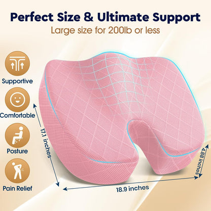TushGuard Office/ Car Seat Cushion, Non-Slip Sciatica & Back Coccyx Tailbone Pain Relief Chair Pad, Memory Foam Butt Pillow for Computer Desk, Wheelchair, Driving (Black)