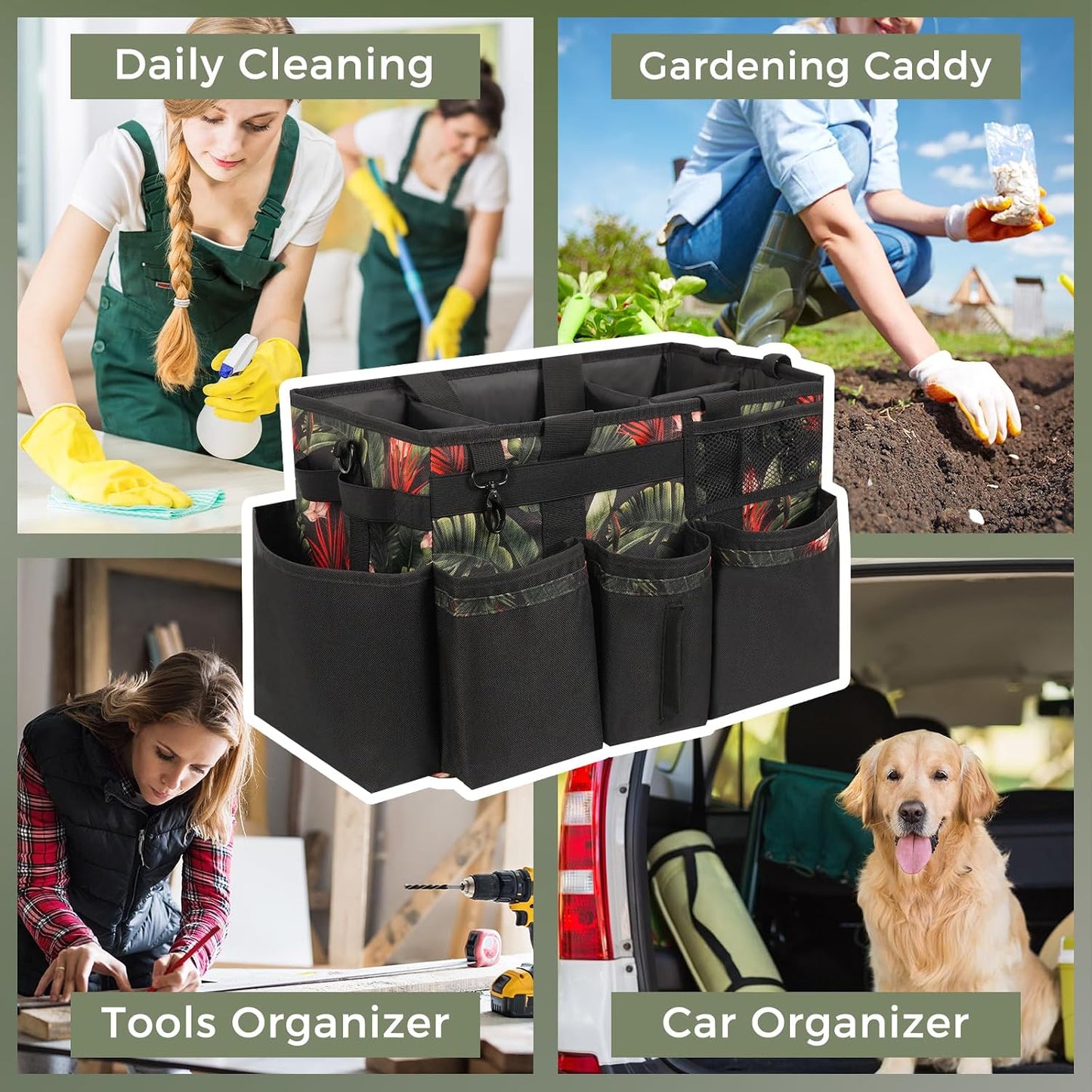 SCAVATA Wearable Cleaning Caddy, Cleaning Caddy Supplies Organizer with Handle & Shoulder Straps for Housekeepers, Under Sink & Car Cleaning Tool Organizers Bag with 4 Foldable Divider (NavyBlue)