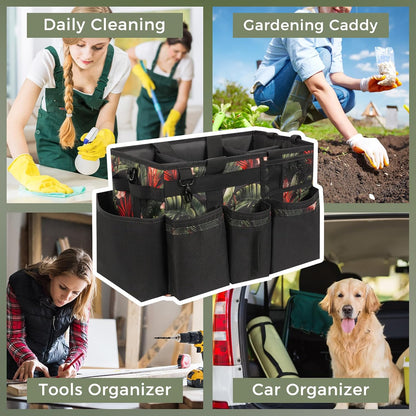 SCAVATA Wearable Cleaning Caddy, Cleaning Caddy Supplies Organizer with Handle & Shoulder Straps for Housekeepers, Under Sink & Car Cleaning Tool Organizers Bag with 4 Foldable Divider (NavyBlue)