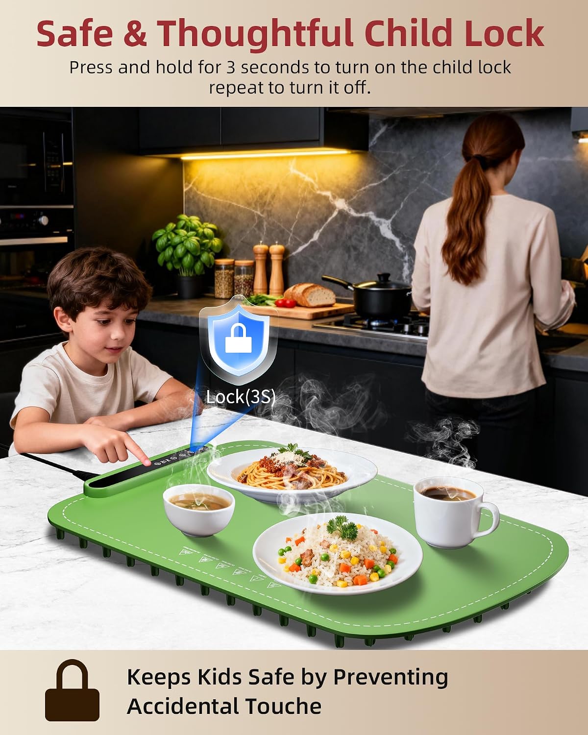 Warming Mat for Food, Upgraded Fast-Heating Electric Warming Tray with 7 Temp Levels & 8 Timers, Buffet Raised Feet & Rollable Silicone Heat Pad, Portable Food Warmer for Home, Party & Travel (Blue)