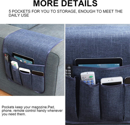 Sofa Armrest Organizer Non-Slip Remote Control Holders for Recliner Couch Chair Armchair Caddy with 5 Pockets for Table,Cell Phone,Ipad,Magazines,Books (Black, 13 x 35 Inch)