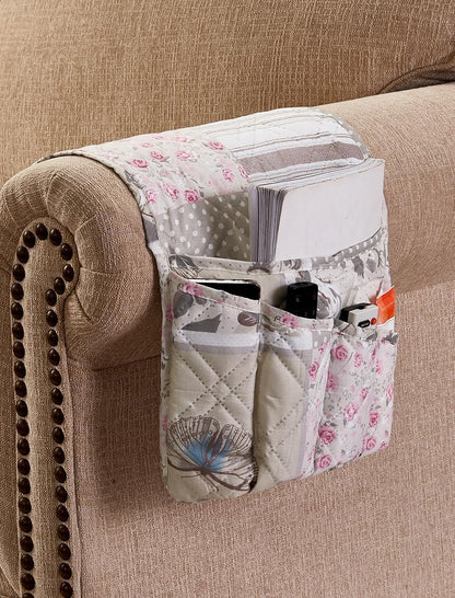 Brilliant Sunshine Burgundy Toile Floral Couch Armrest Cover, 35"×13" | Washable Magazine Holder, Armrest Organizer & Caddy on Sofa, Recliner, Armchair, Storage for Remote Controls, Phone, iPad