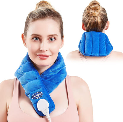 JOBYNA Heating Pad for Neck, Hands-Free Electric Heated Neck Wrap for Pain Relief, 29"×8'' Neck Heat Pad with 8.53ft Power Cord, Auto Shut Off,Size/Temperature/Time Adjustable（Navy）