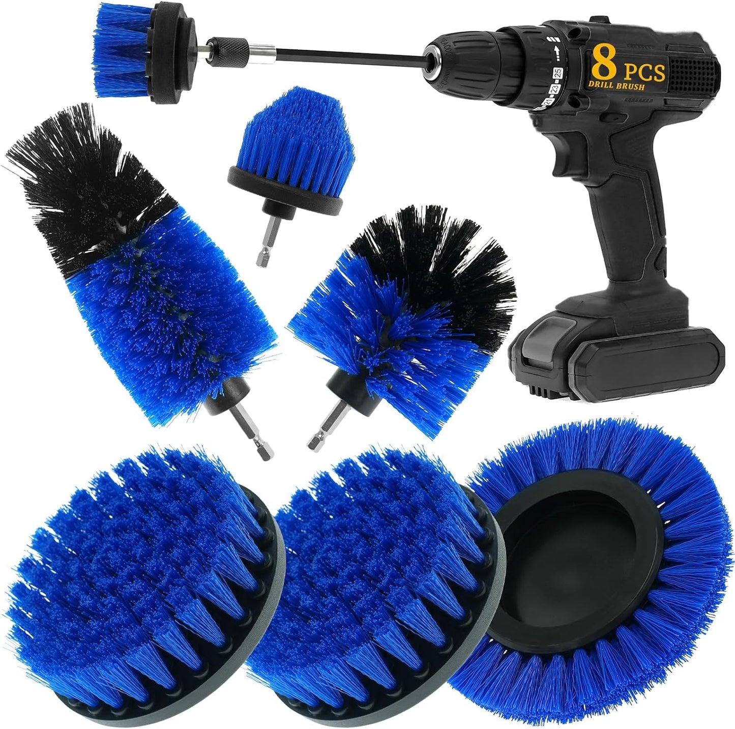 8 Pcs Drill Brush Attachment Set - Power Scrub Brush Kit | Brush Drill with Extend Long Attachmen - All Purpose Household Cleaning Brushes for Car, Grout, Floor, Tub, Bathroom