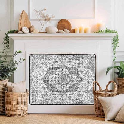 Magnetic Fireplace Cover Grey Medieval Flowers Fireplace Screen Decorative Retro Bohemian Pattern Insulation Fireplace Blocker Save Energy Fireplace Draft Stopper Covers for Living Room 39x32 Inch