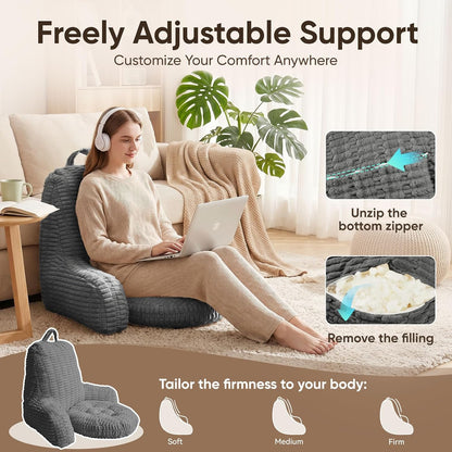 21" Higher Large Reading Pillow for Bed Adult, Back Pillow for Bed Sitting Up with Memory Foam Back Support with Arms Rest for Couch Chair Gray