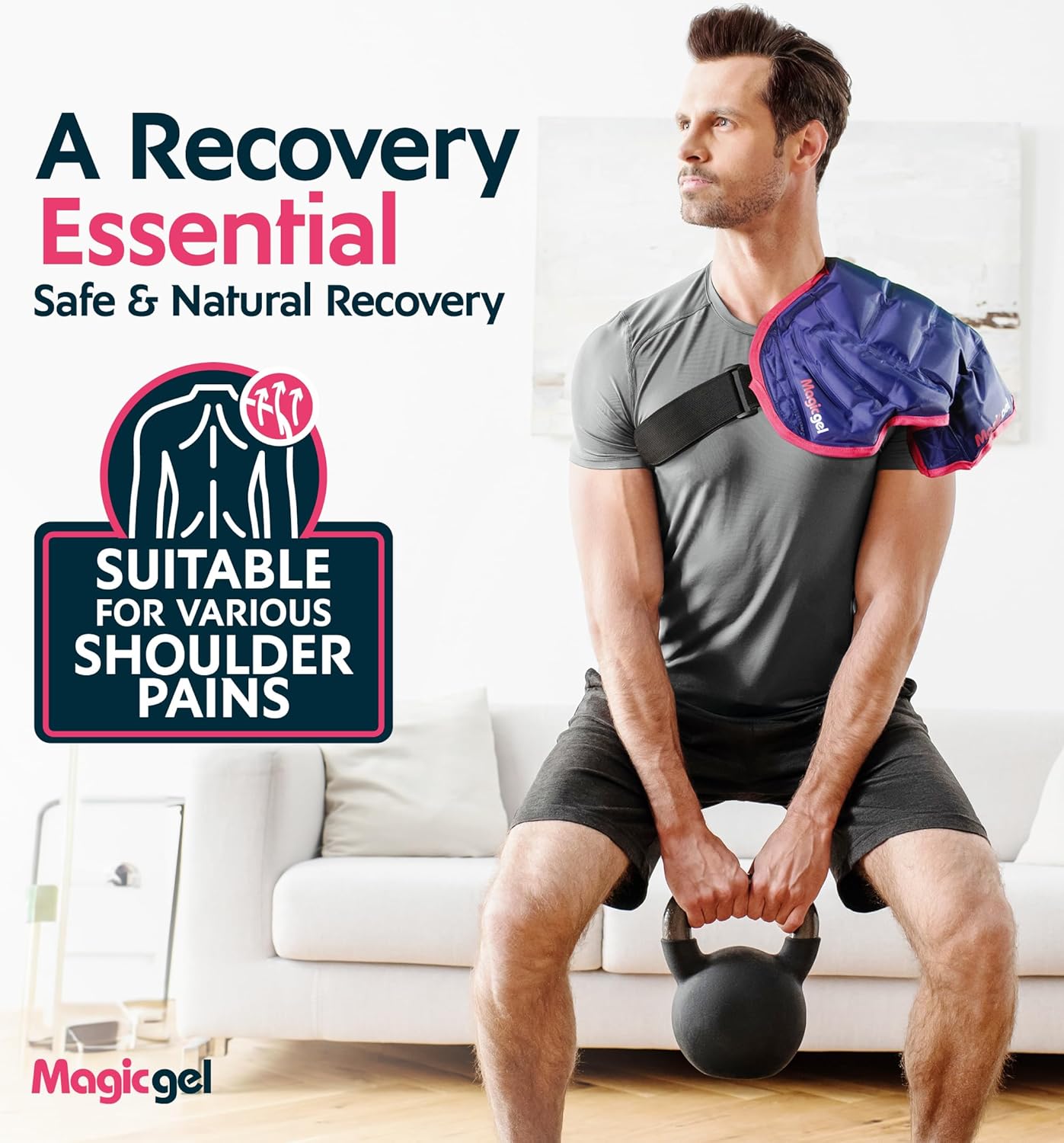 Magic Gel Ice Pack | Reusable, Flexible & Long Lasting for Rotator Cuff Injuries, Bursitis and Swelling | Hot or Cold Therapy Compression Wrap for Left or Right Shoulder