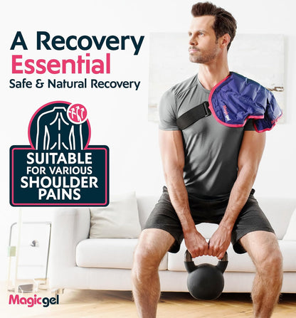 Magic Gel Ice Pack | Reusable, Flexible & Long Lasting for Rotator Cuff Injuries, Bursitis and Swelling | Hot or Cold Therapy Compression Wrap for Left or Right Shoulder