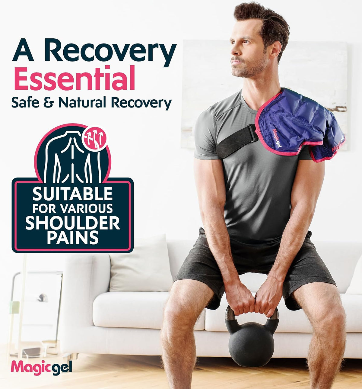 Magic Gel Ice Pack | Reusable, Flexible & Long Lasting for Rotator Cuff Injuries, Bursitis and Swelling | Hot or Cold Therapy Compression Wrap for Left or Right Shoulder