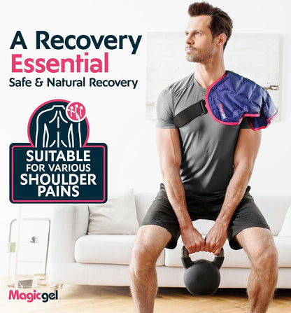Magic Gel Ice Pack | Reusable, Flexible & Long Lasting for Rotator Cuff Injuries, Bursitis and Swelling | Hot or Cold Therapy Compression Wrap for Left or Right Shoulder