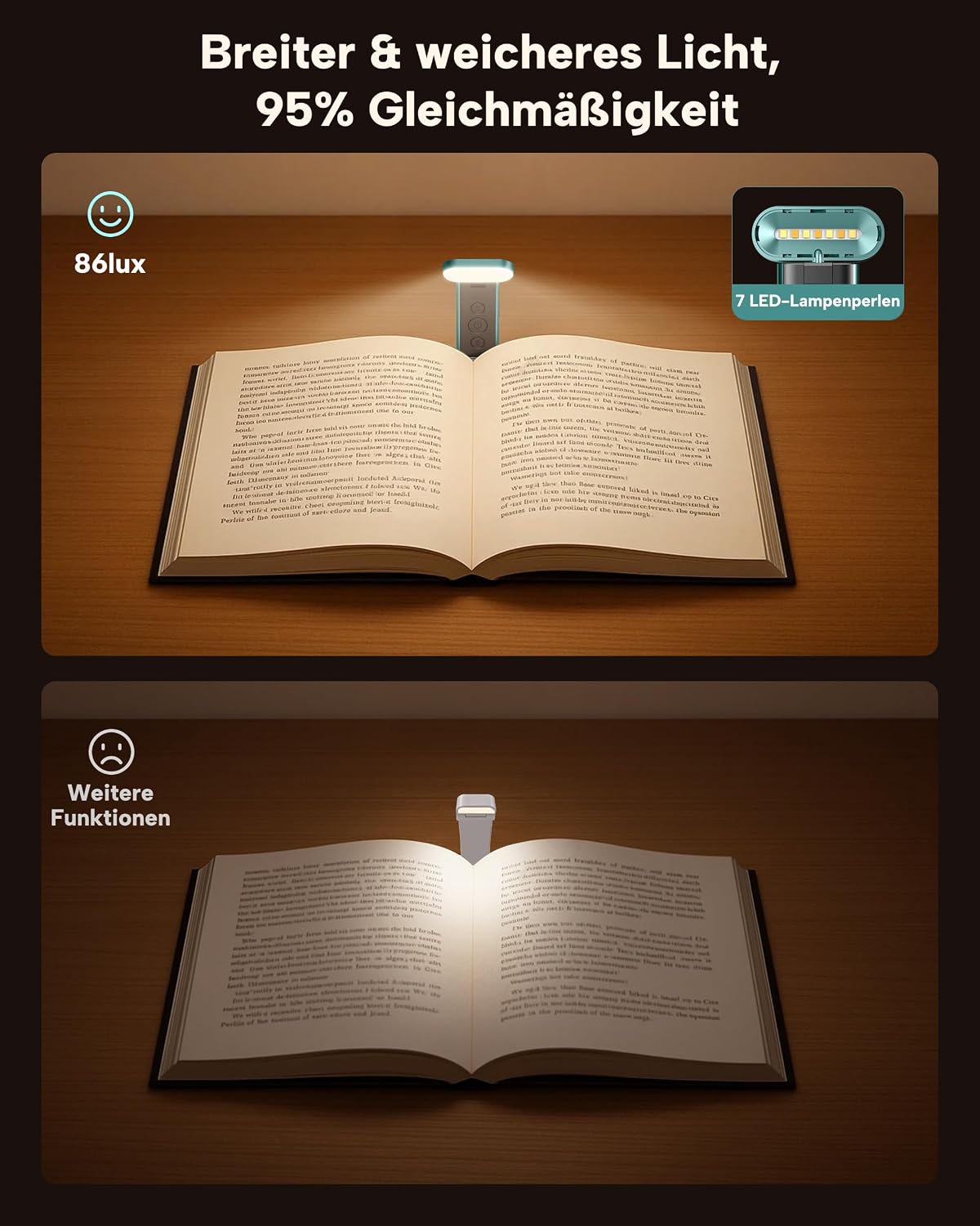 86lux Book Light, Rechargeable Reading Light for Book in Bed | 3 Color Modes & Stepless Dimming, Aluminum Alloy LED Bookmark Light for Book Lovers, Technology Black