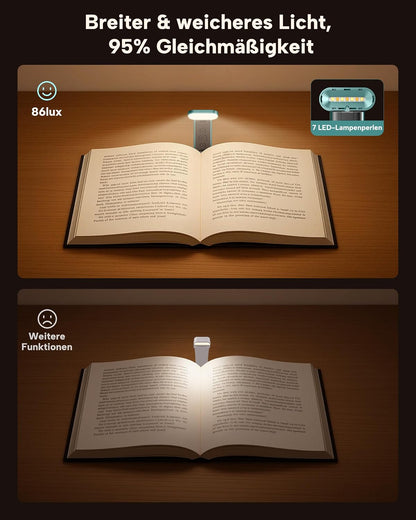 86lux Book Light, Rechargeable Reading Light for Book in Bed | 3 Color Modes & Stepless Dimming, Aluminum Alloy LED Bookmark Light for Book Lovers, Technology Black