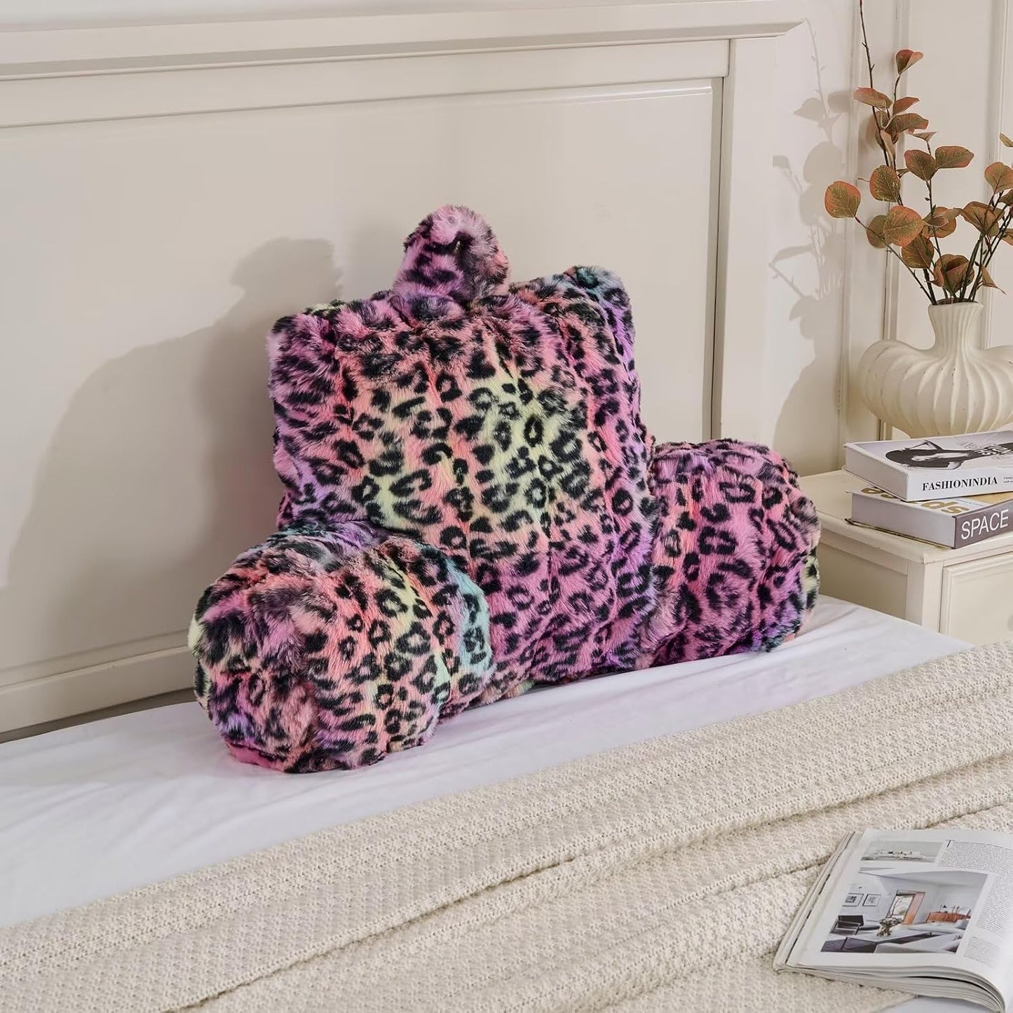 Reading Pillows for Boyfriend Adult,Velvet Back Pillow Bed Wedge Large, Back Rest Support Cushion for Sitting Up in Bed/Couch for Bedrest 18inch-Sage Green Grid Print