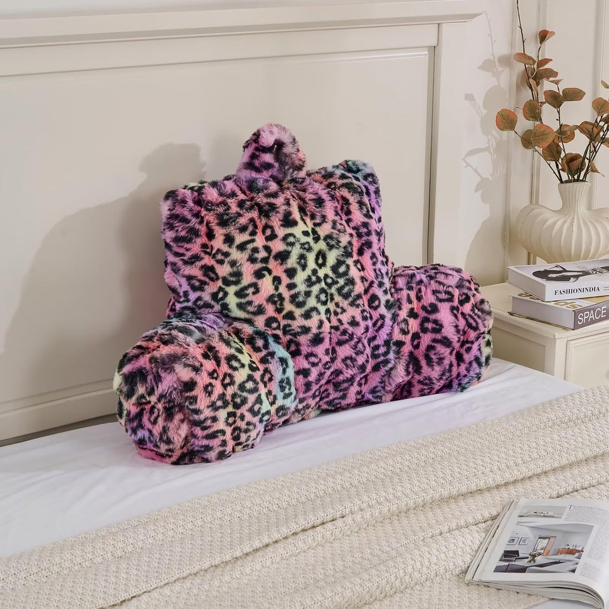 Reading Pillows for Boyfriend Adult,Velvet Back Pillow Bed Wedge Large, Back Rest Support Cushion for Sitting Up in Bed/Couch for Bedrest 18inch-Sage Green Grid Print