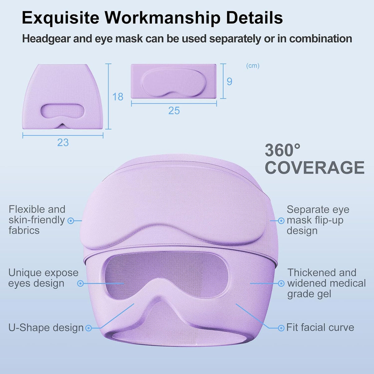 2 in 1 Migraine Relief Cap with Gel Eye Mask, Headache Relief Cap Ice Head Wrap Hot and Cold Therapy Hat Gift for Women for Headache Puffy Eyes Sinus and Tension Stress Relief (Light Purple)