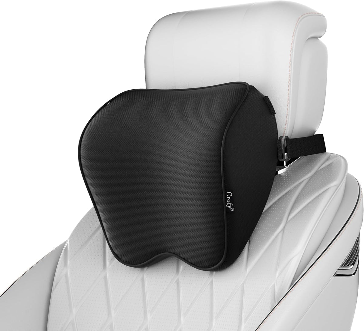Crofy 2-Pack Car Neck Pillow, Headrest Pillow with Adjustable Strap, Black