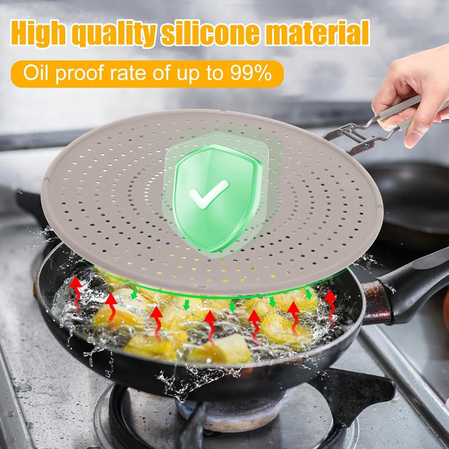 Tioncy 3 Pcs 12.6 Inch Silicone Splatter Screen for Frying Pan Grease Splatter Collapsible Guard Heat Resistant Multi Use for Baking and Cooking(Black)