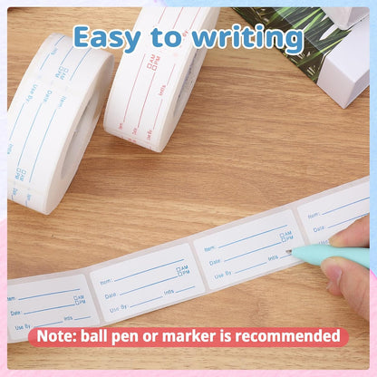 2 Rolls 1000 Pieces Removable Food Labels, 1 x 2 Inch | Date Stickers for Freezer, Refrigerator Food Containers - Easy to Write