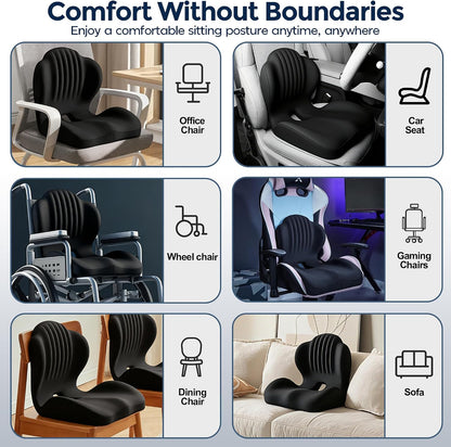 Seat Cushion for Office Chair and Car, L-Shaped Ergonomic Seat Cushions,Memory Foam Orthopedic Cushion with Coccyx Hollow,Lumbar Support & Tailbone Pain Relief for Car, Truck, Home,Gaming Chair,Black