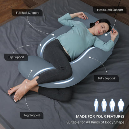 MOON PARK Pregnancy Pillows for Sleeping - 57 Inch U Shaped Full Body Maternity Pillow with Removable Cover - Support for Back, Legs, Belly, Hips - Pregnancy Pillow for Women - Grey