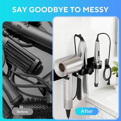 Hair Dryer Holder Wall Mounted with Cord Organizer, Curling Iron Holder | Hair Straightener Holder, Bathroom Hair Tool Organizer and Storage, Metal Blow Dryer Holder Rack for Most Dryers