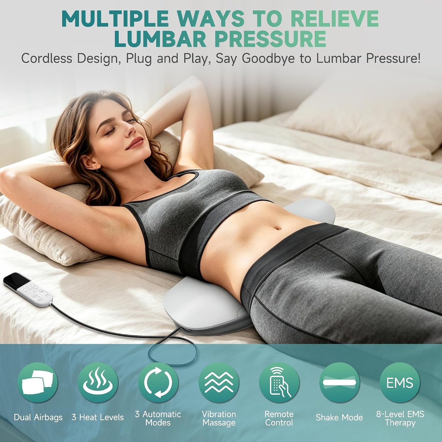 4in1 Electric Lumbar Traction Device, Back Massager for Muscle Pain Relief | 3-Level Heat, 8-Mode Electrotherapy, Vibration, Dynamic Airbag Traction, Auto Shut-Off, Home & Office Use, Muscle Relaxation