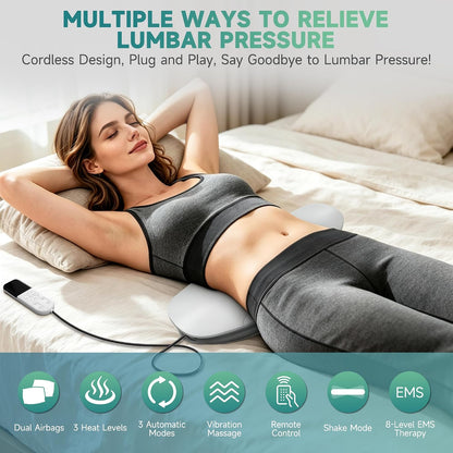 4in1 Electric Lumbar Traction Device, Back Massager for Muscle Pain Relief | 3-Level Heat, 8-Mode Electrotherapy, Vibration, Dynamic Airbag Traction, Auto Shut-Off, Home & Office Use, Muscle Relaxation