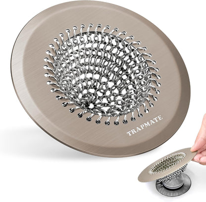 TRAPMATE Shower Drain Hair Catcher, 4.4" Anti-Clogging Bathtub Drain Cover | Easy Flip Cleaning, Traps Hair with Fast Drainage, Anti-Slip Drain Protector Fits Regular & Pop-up Drains (Patented Product)