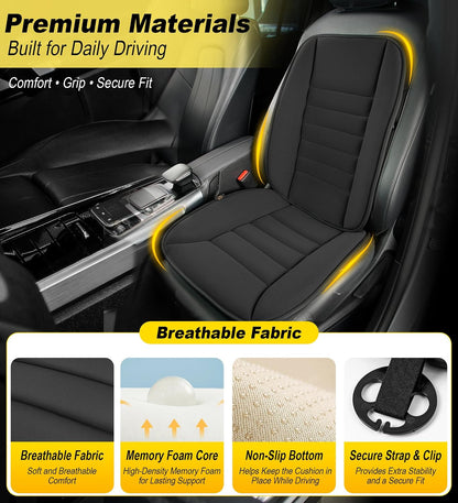 kingphenix Car Seat Cushion with Back Support Pillow, Memory Foam, Black | Memory Foam Car Cushion for Long Driving, Truck, Office Chair, Tailbone and Lower Back Support