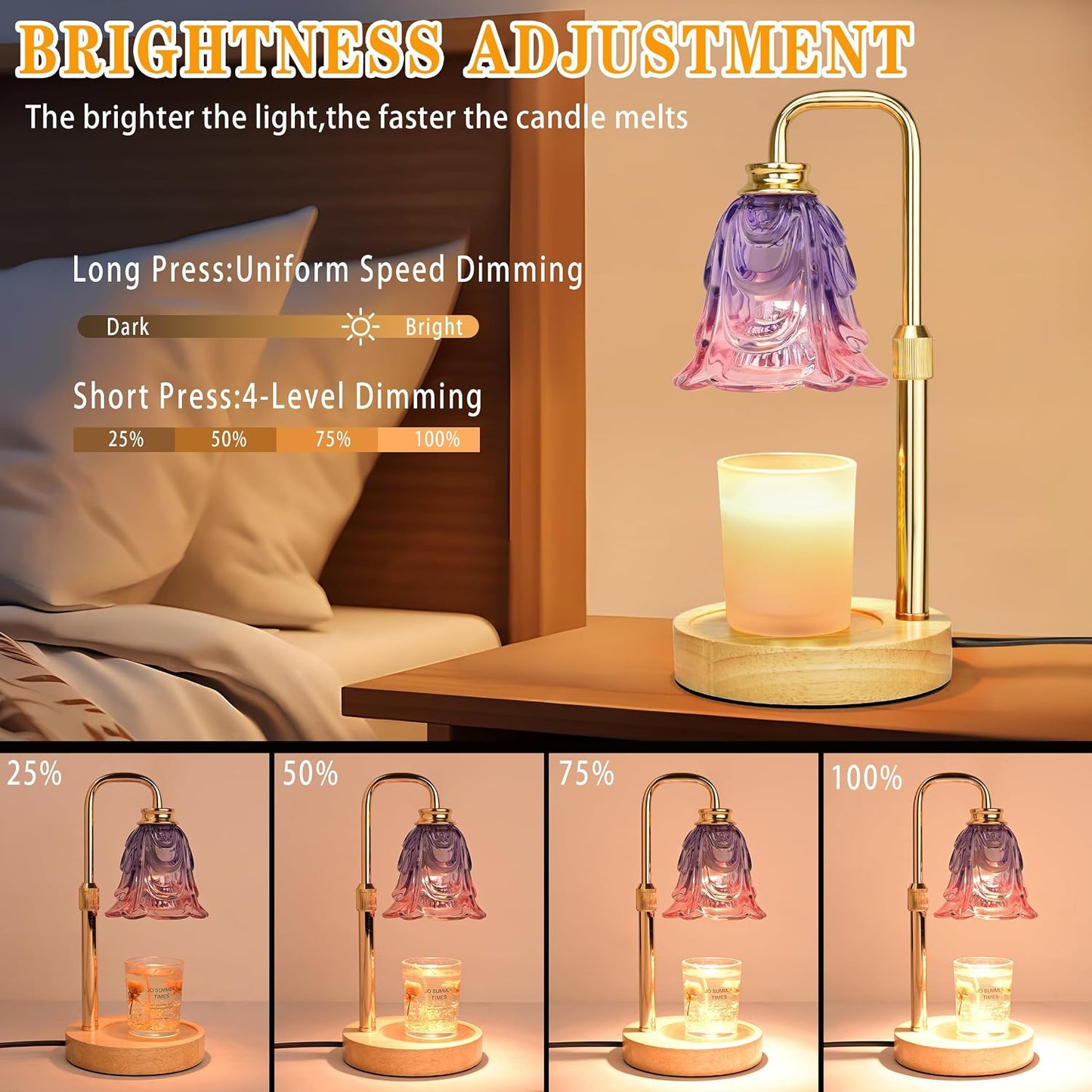 Candle Warmer Lamp with Timer Dimmer, Adjustable Height Pink Tulip Candle Wax Warmer, Christmas Birthday Gift for Mom Women,House Warming Gifts for New Home Bedroom Decor,Flower Pink