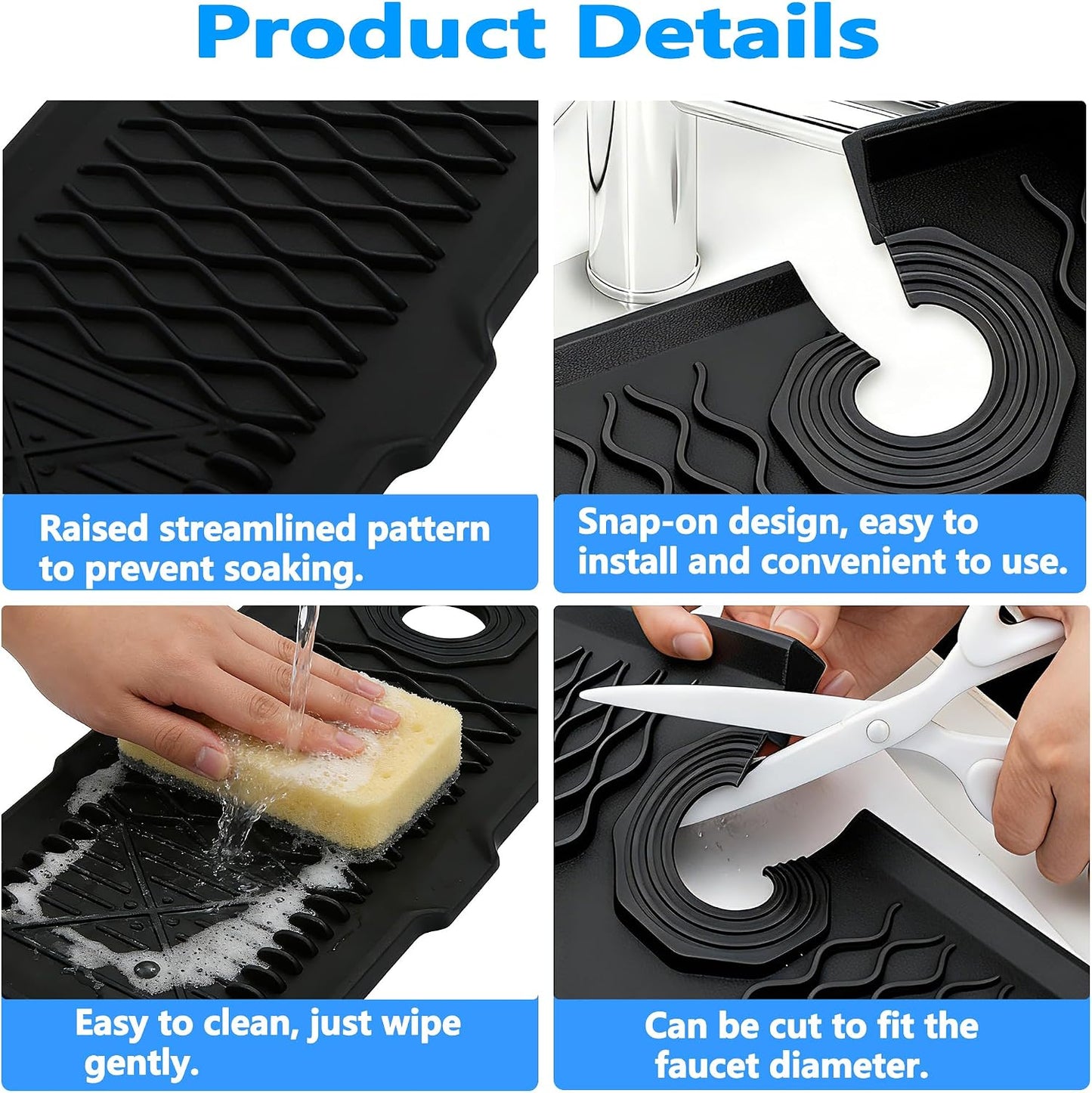 Kitchen Sink Splash Guard Gen2-30" x 6'' Silicone Sink Mat Splash Guard fit for Countertop, Bathroom,Farmhouse,RV by EBIGIC (Grey)