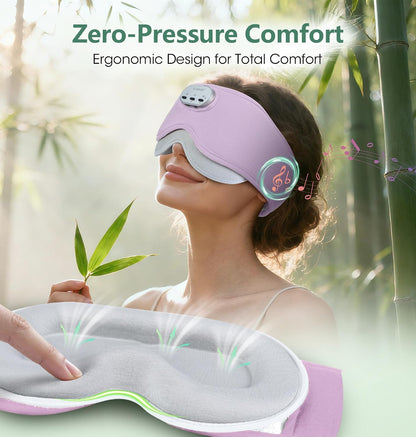 LC-dolida Voice Control Bluetooth Sleep Mask, Bamboo Cotton Bluetooth Sleep Headphones with 3D Zero-Pressure Cups and Timer Setting, Total Blackout Sleep Eye Mask for Side Sleepers (Purple)