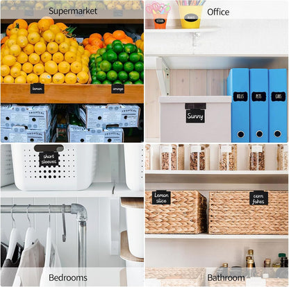 13Pcs White Clip-On Basket Labels Set with Chalk Marker, Reusable Pantry Bin Labels for Kitchen, Closet & Storage Organization