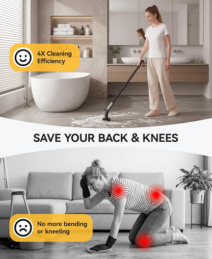 Electric Spin Scrubber for Bathroom,IPX7 Cordless Cleaning Brush with 6 Replaceable Brush Heads,120 Mins Runtime Power Shower Scrubber with Adjustable Extension Handle and Durable Brush Head for Tub