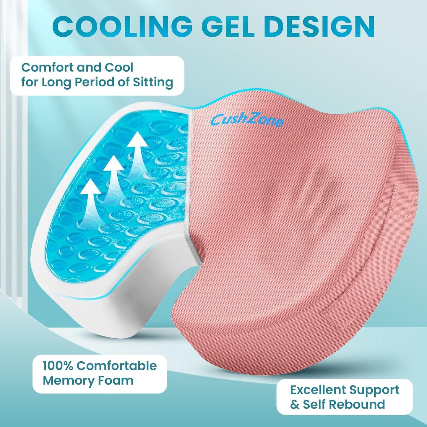 Gel Seat Cushion, Enhanced Memory Foam Cushion for Tailbone Pain, Black | Cooling Gel for Office Chair, U-shaped Design Chair Cushion for Gaming, Car, Wheelchair, Non-Slip Base, Washable Cover