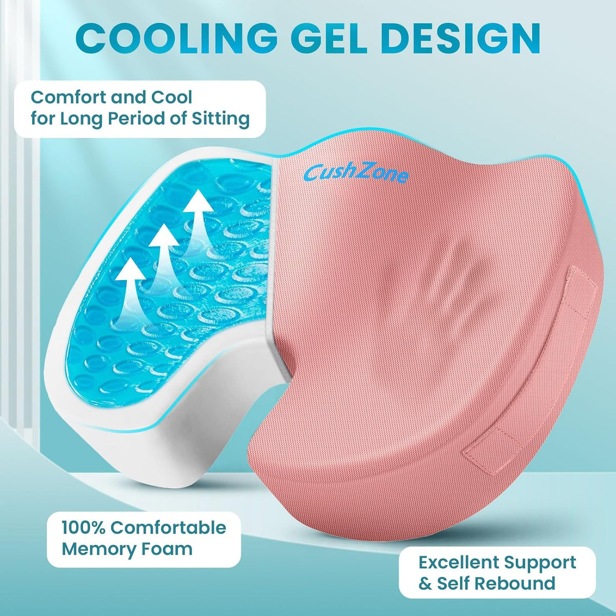 Gel Seat Cushion, Cooling Memory Foam Cushion for Office Chair, Black