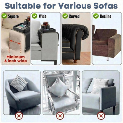 Luxury Gold Trim Couch Cup Holder Tray - Weighted Anti-Spill Navy Blue Silicone Sofa Armrest Organizer, Non-Slip Recliner Tray Table for Drinks, Remote, Phone - Fits Most Couch Arms