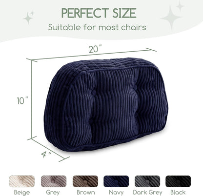 HIGOGOGO Lumbar Support Pillow for Recliner Chair/Accent Chair/Couch/Office Chair, Tufted Corduroy Back Support Cushion for Elderly, Recliner Cushions for Back Rest, Pain Relief, Reading, Dark Grey